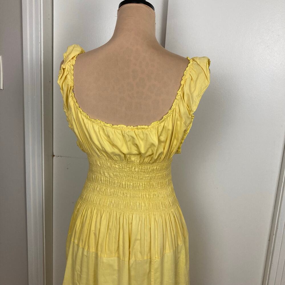 Speed Contral New York Milkmaid Dress Butter Yellow M? Lined Maxi Tiered Smocked - Picture 4 of 15